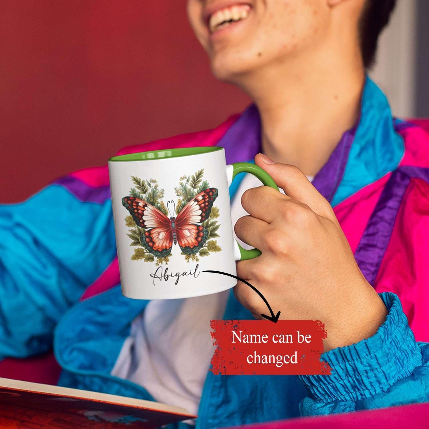 Customized With Vintage Butterfly Coffee Mugs, Personalized Name White Ceramic Tea Cups Butterfly Lovers, Custom Thoughtful Travel Mugs For Child On Birthday Graduation 11oz 15oz