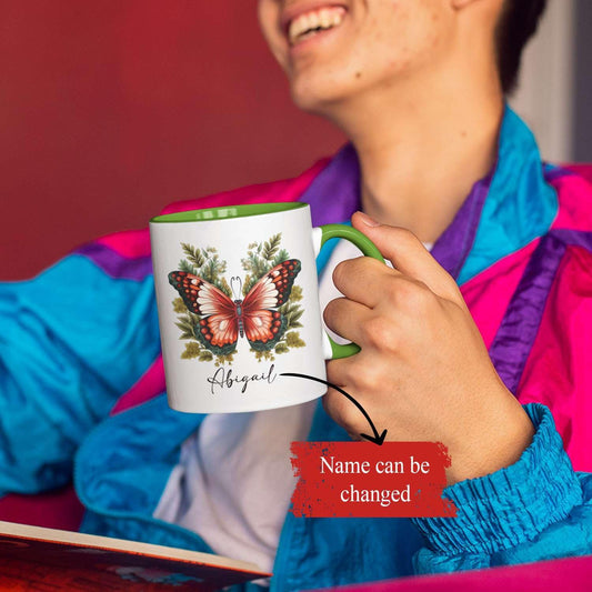 Customized With Vintage Butterfly Coffee Mugs, Personalized Name White Ceramic Tea Cups Butterfly Lovers, Custom Thoughtful Travel Mugs For Child On Birthday Graduation 11oz 15oz