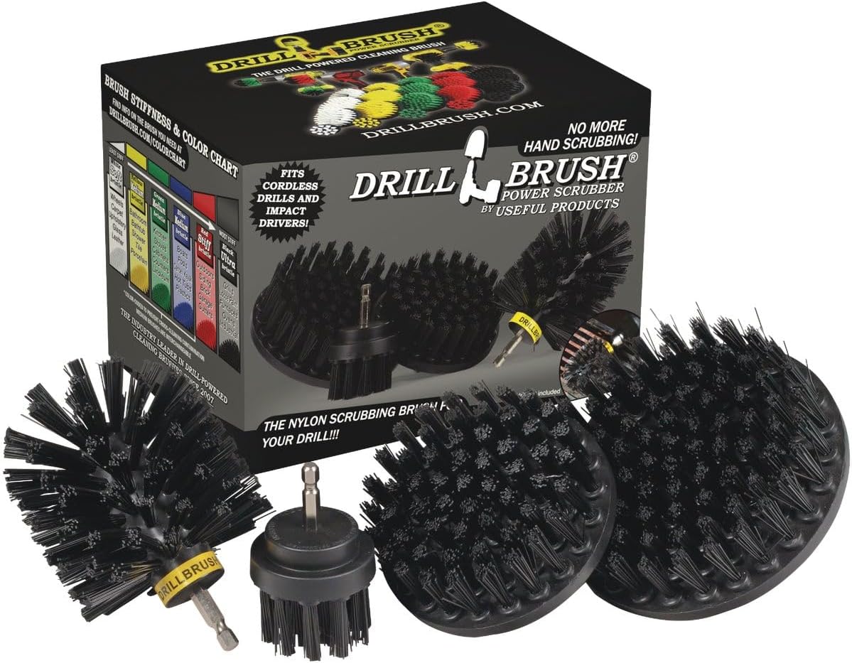 Drillbrush BBQ Grill Cleaning Kit - Safe Nylon Grill Brush | Drill Brush Set - Ultra Stiff Power Scrubber Attachments for Loose Paint, De-Scaling Rust and Graffiti Removal on Stone, Brick and Masonry