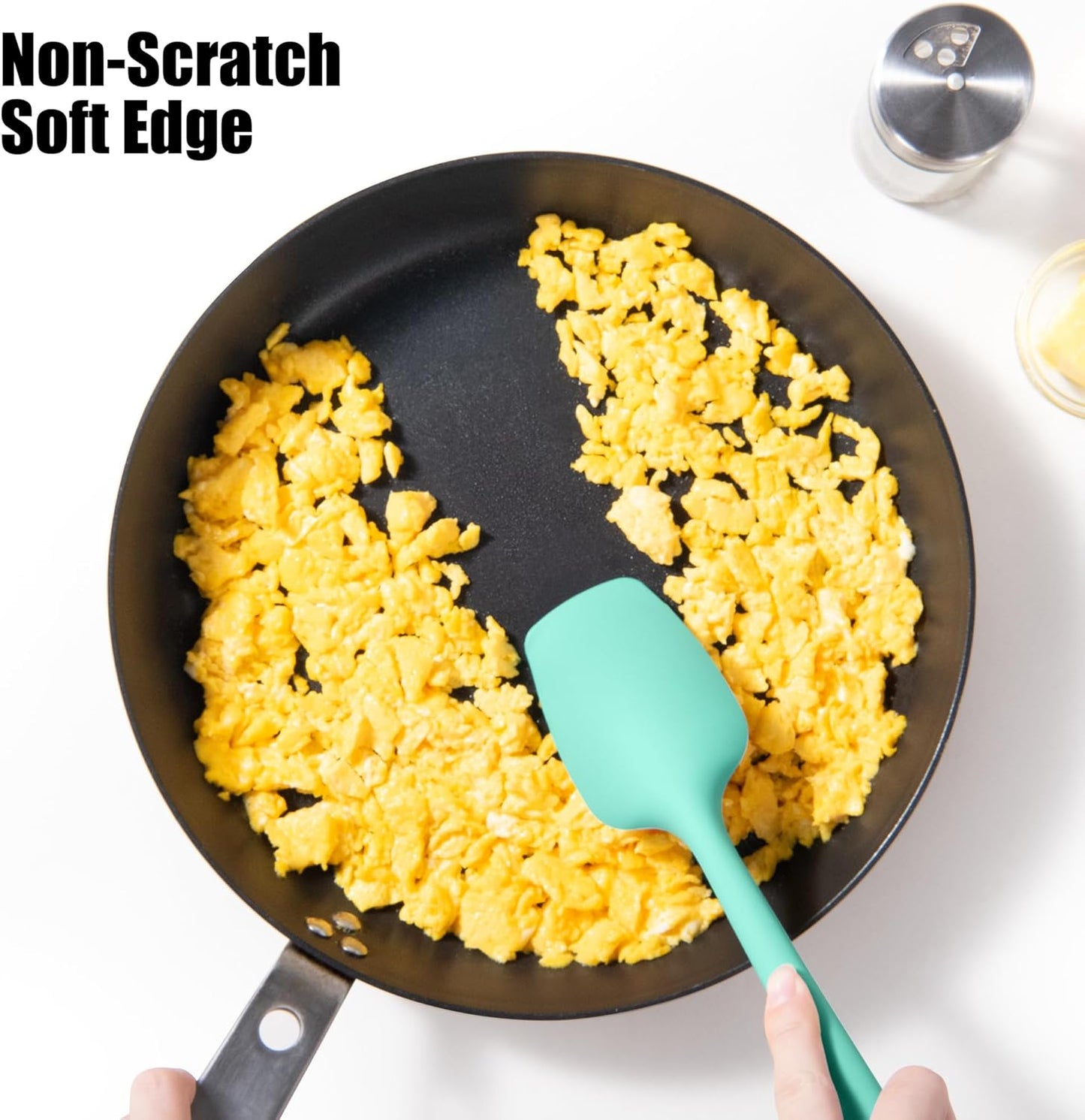 2-Piece Silicone Scraper & Spoon Spatulas: Doosu 600°F Heat Resistant Food Grade BPA Free Rubber Baking Flat Spatula Kitchen Cooking Spoonula for Mixing Scraping Folding Stirring Serving (Aqua Sky)