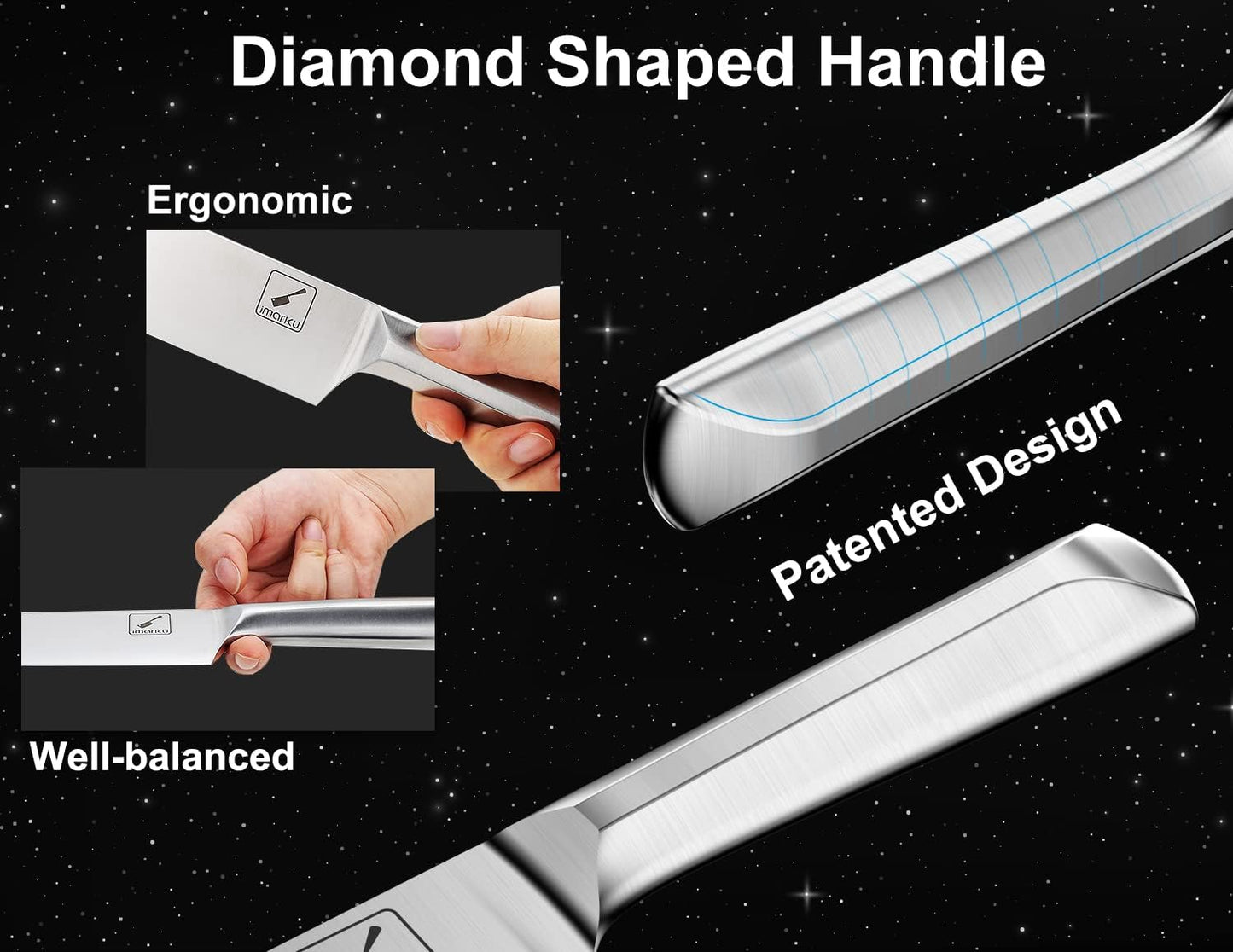 imarku® 15 PCS Kitchen Knife Set with Diamond Shaped Handle Dishwasher Safe Kitchen Knives Premium German High Carbon Stainless Steel Chef Knife Set, Father's Day Gifts