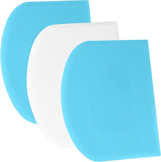 SURDOCA Dough Scraper Bench Scraper - 3P 8.3x5.5" Plastic Flexible Bowl Scraper, Sharp Edge & Angles Cake Scraper. Non-Slip Bakeware Decorating Tools Sculpting & Modeling Tools - Blue+White+Blue