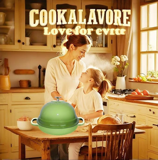 Dutch Oven for Bread Baking,6 Quart Enamel Bread Oven for Sourdough,10.5"Bread Oven with Lid,Bread Pans for Homemade Bread,Green Thick Enamel Bread Pan-with Silicone Baking Mat&Recipe,Gifts for Family