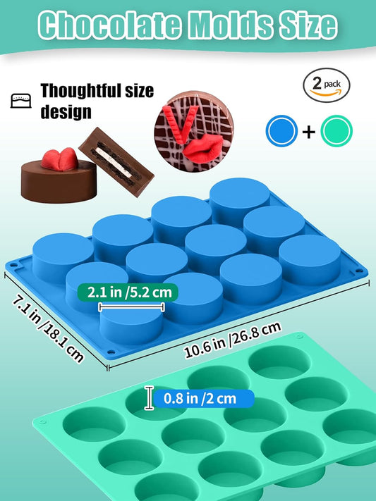 2 Pcs Oreo Chocolate Cookie Silicone Molds, 12-Cavity Round Silicone Mold, Baking Mold for Oreo, Chocolate, Cookie, Candy, Mini Cake, Jelly, MuffinCakes