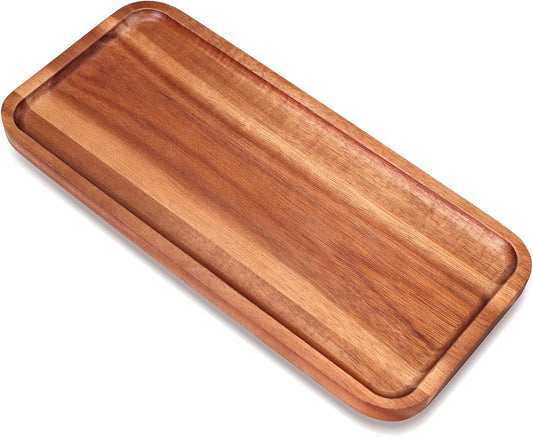 Acacia Wood Platter Small 12"X5.5" Charcuterie Boards Long Rectangle Decorative Trays Home Decor Cheese Board Wooden Serving Platters for Cookie, Snack, Dessert, Food Dish Cake Appetizer Plates