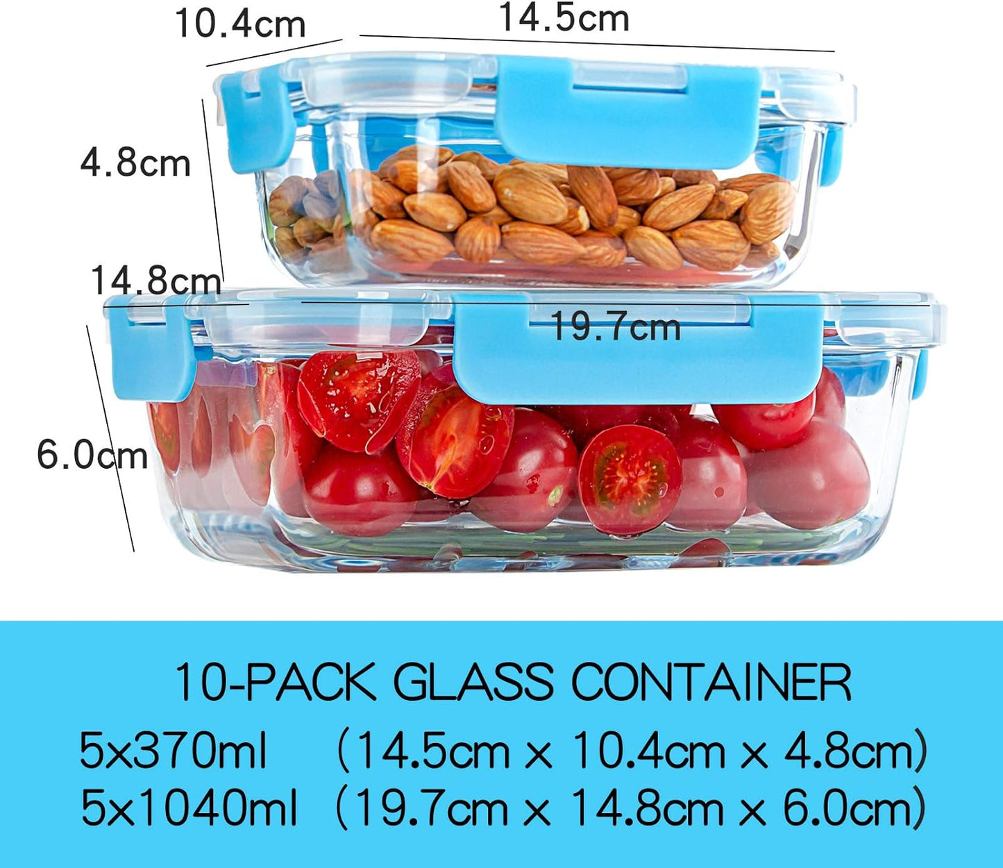 C CREST Glass Meal Prep Containers, [10 Pack] Glass Food Storage Containers with Lids, Airtight Bento Boxes, BPA Free & Leak Proof (10 Lids & 10 Containers)