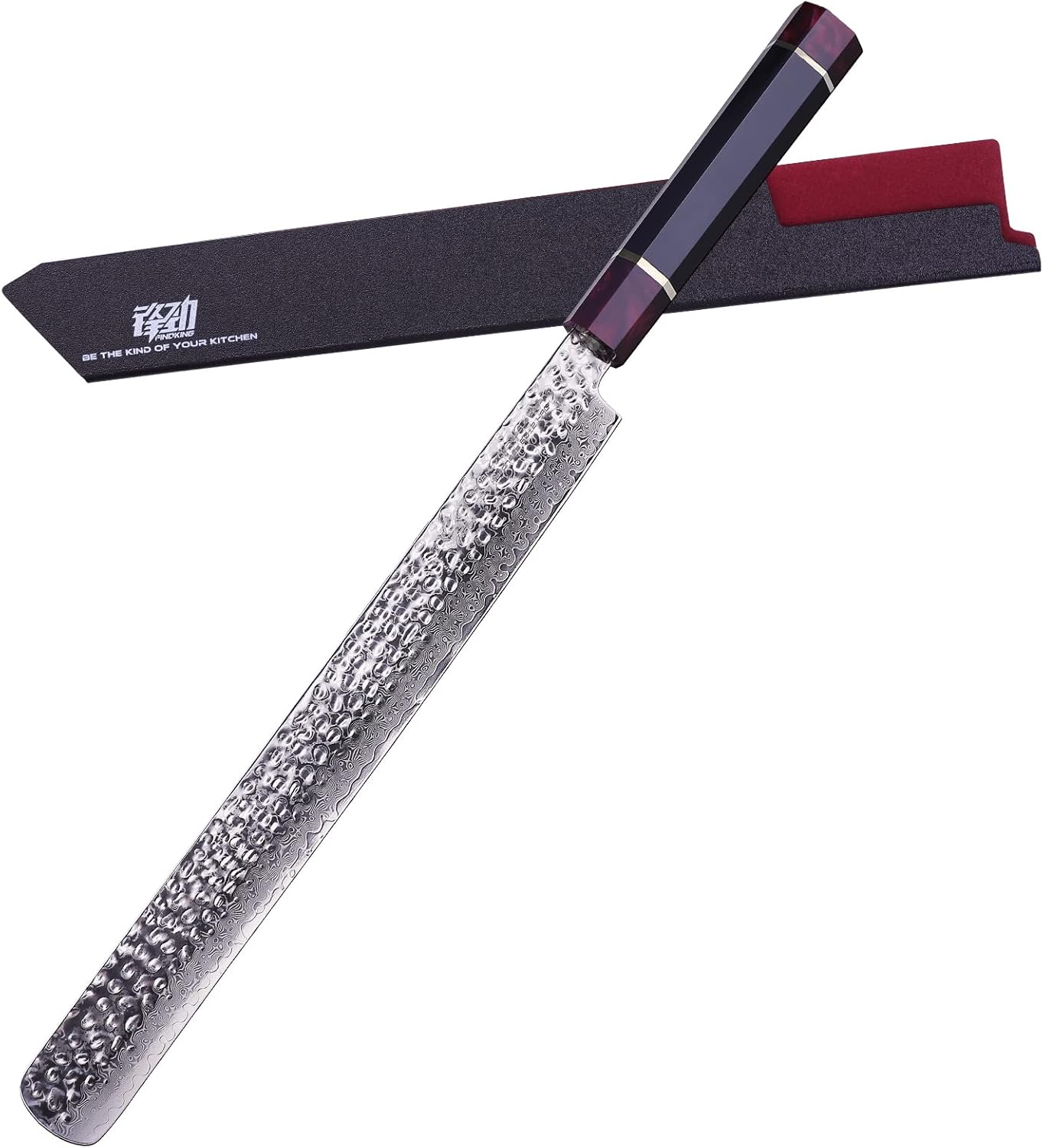 FINDKING Eternity Series Brisket Slicing Knife with ABS Sheath, Sharp Carving Knife for Meat, BBQ Must-Have, 9Cr18MoV Damascus Steel Blade, Resin Octagonal Handle, 12 Inches