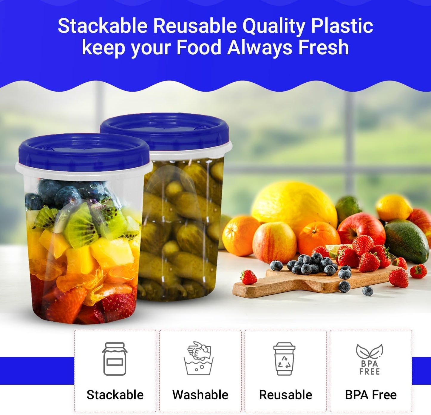 HomeyGear 32 oz - 8 Pack Twist Top Food Deli Containers Screw And Seal Lids, Stackable Reusable Quality Plastic Storage Containers with Screw-on Lids - BPA Free