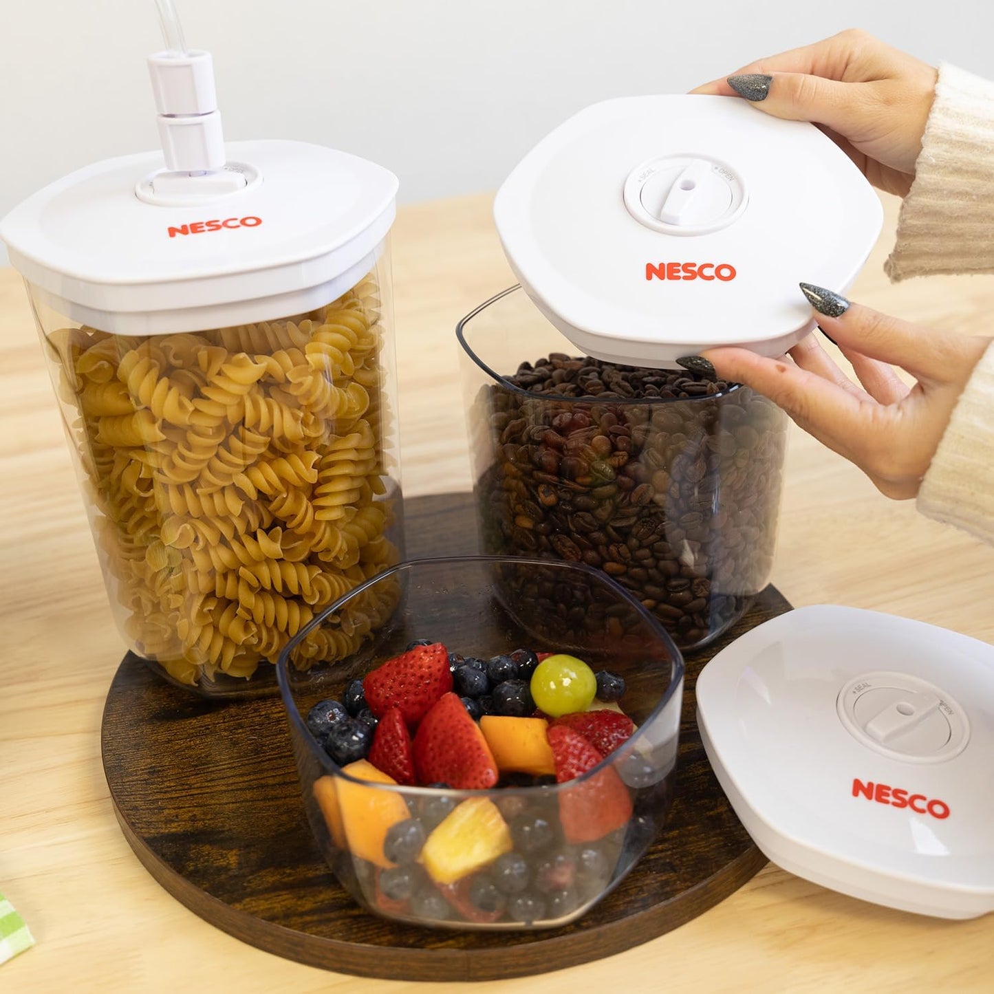 NESCO 3-Piece Vacuum Canister Set – BPA-Free Food Storage Containers with Lids, for Marinating, Meal Prep, Pantry Organization, Compatible with Vacuum Sealers