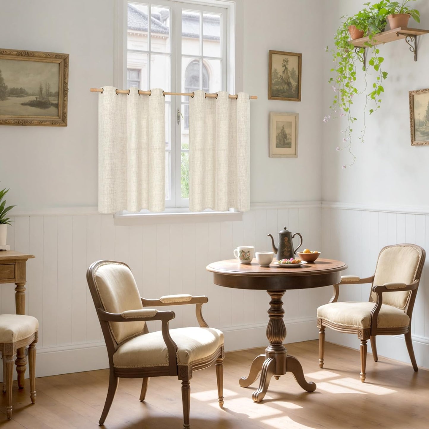 YoungsTex Short Linen Curtains 40 Inches Long for Kitchen Windows, Cafe Drapes Light Filtering with Bronze Grommet Rustic Semi Sheer for Bathroom Small Window, 42 x 40 Inch, 2 Panels