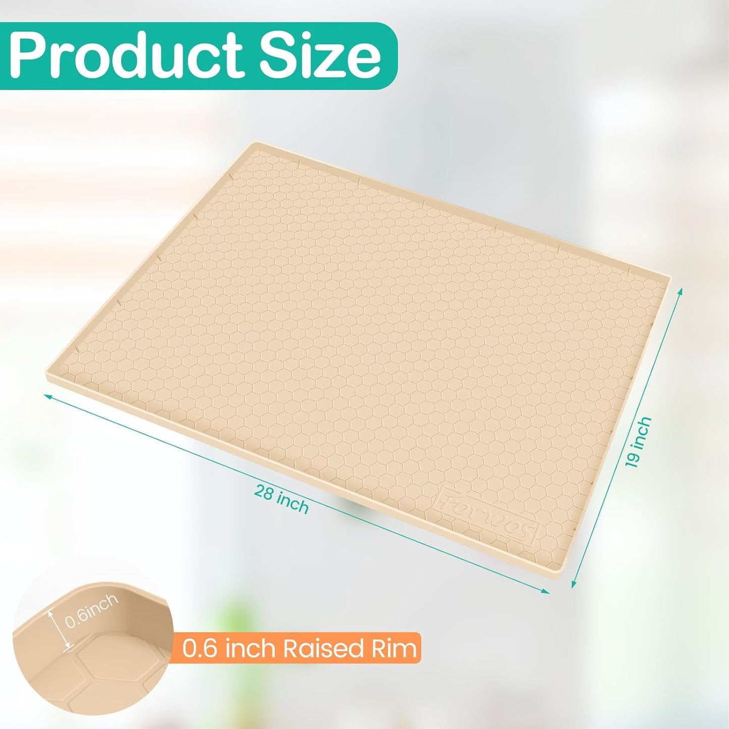 Waterproof Under Sink Mat 28" x 19", Silicone Cabinet Liner, Rubber Protector for Kitchen and Bathroom, Keeps Cabinets Clean, Dry, and Organized (Beige)