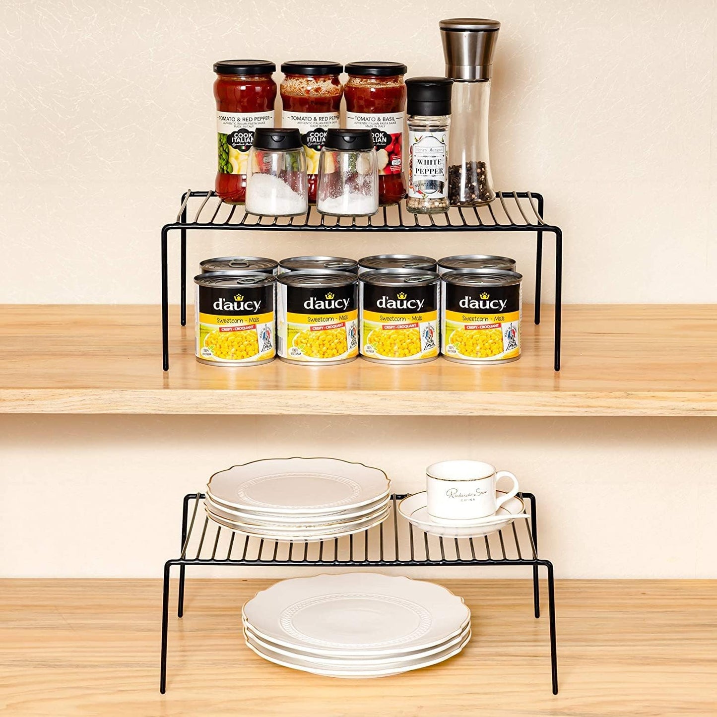 Cabinet Storage Shelf Rack Set of 6, Medium (13 x 9.4 inch) Rustproof Metal Wire Kitchen Cabinet Organizer and Storage, Cupboard Spice Shelf Rack for Plate, Dish, Counter & Pantry Organization