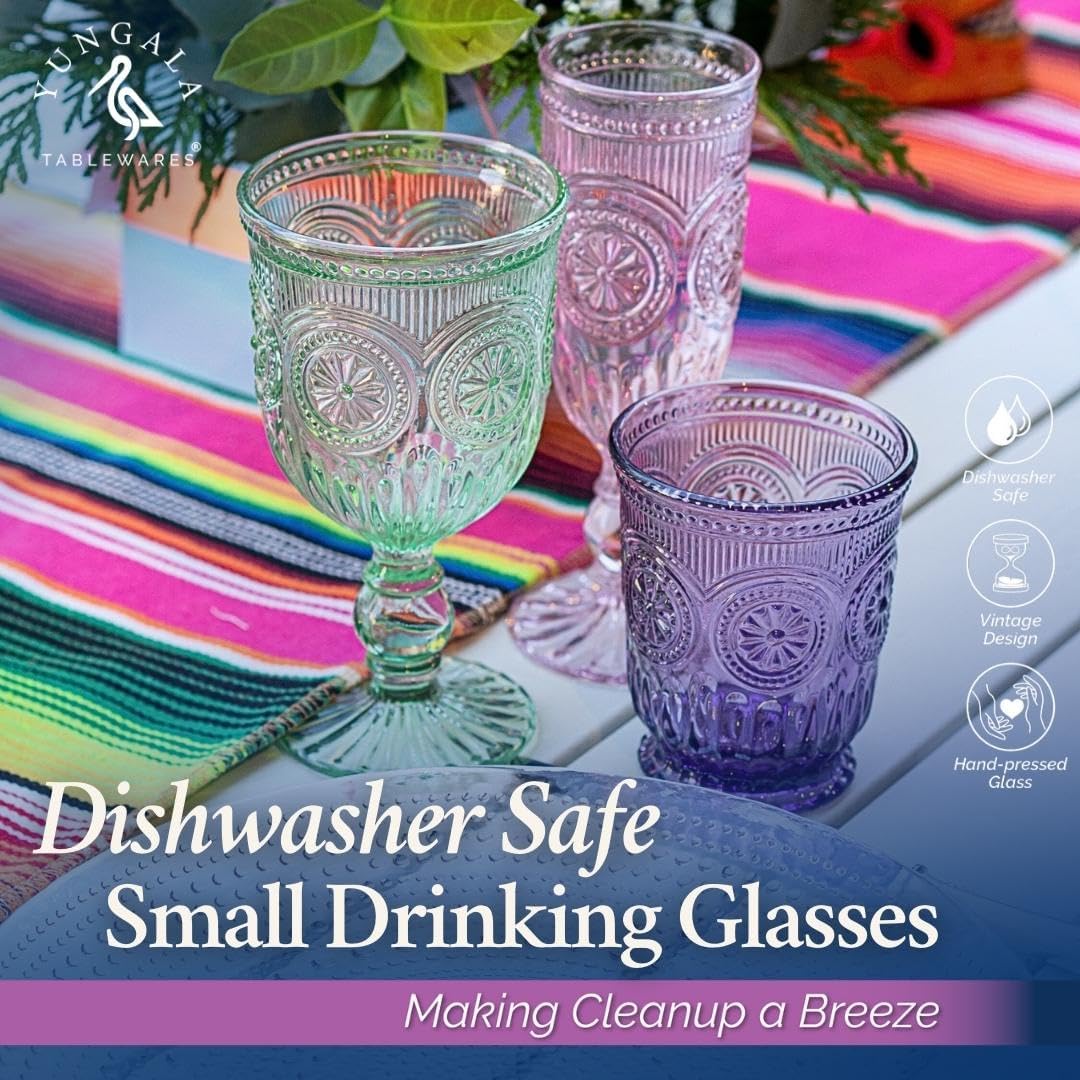 Yungala Purple Glassware, set of 6 purple drinking glasses small textured colored vintage glass cups 8 oz purple water glasses