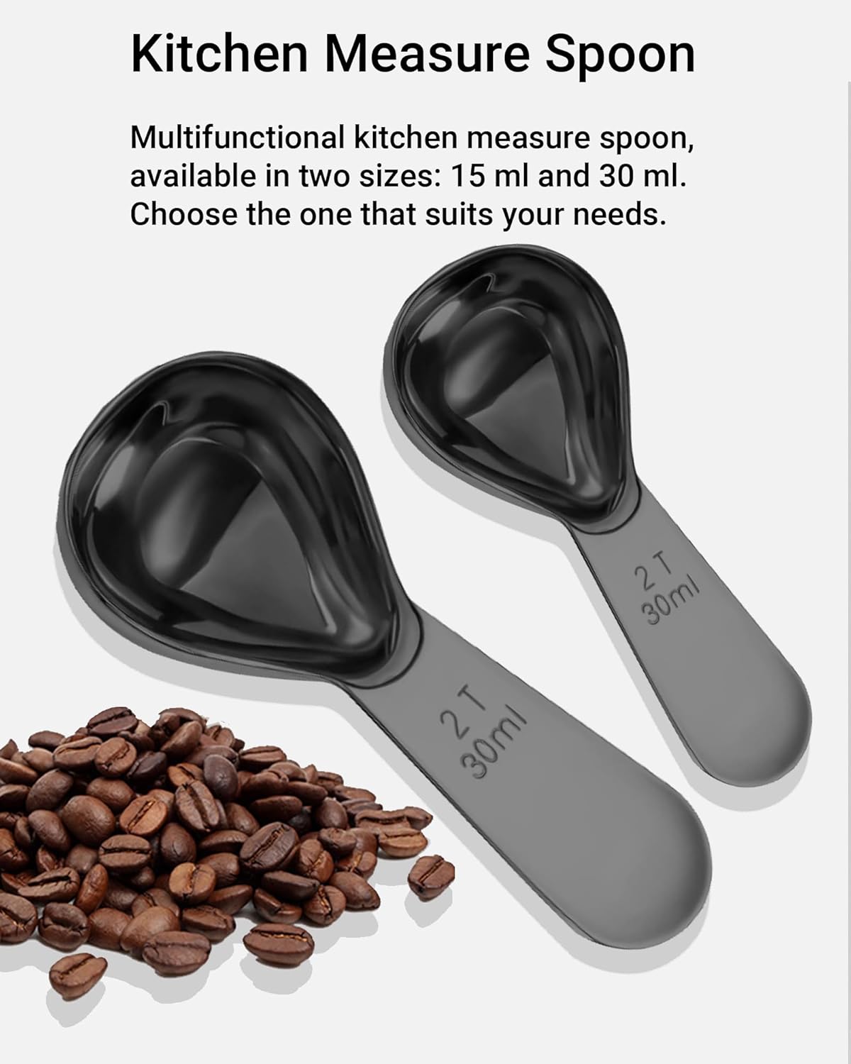 Coffee Scoop 30ml 2PCS, 2 Tablespoon Measuring Spoons, Ergonomics Design Coffee Scooper Stainless Steel Manufacture，Coffee Scoop for Ground Coffee Protein Powder Sugar Cereal (Black, 2 tbsp-30ml)