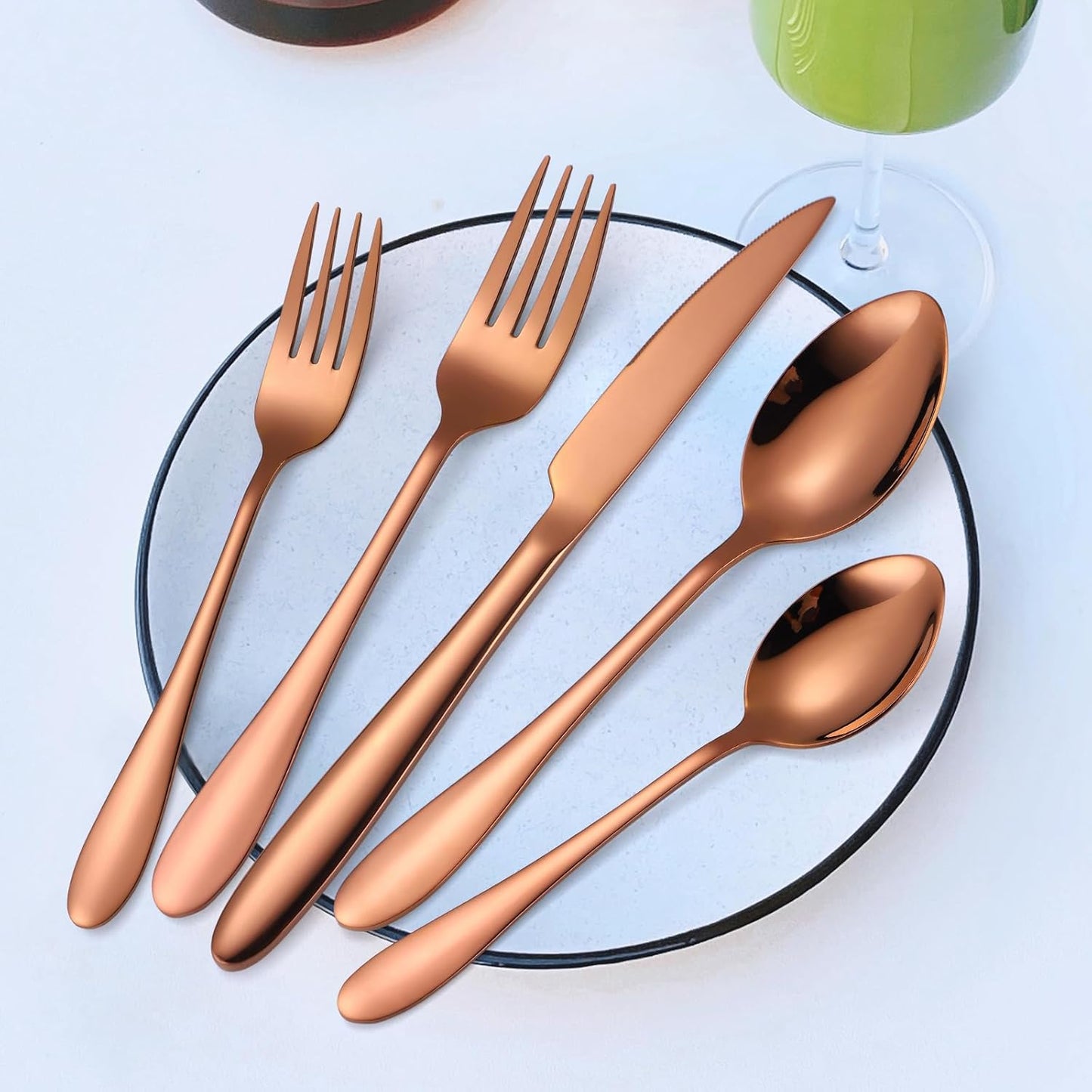 Copper Flatware Set 8 Stainless Steel Silverware 40 Pieces include Forks Spoons Knives Heavy Duty Durable for Home Kitchen Festival Parties Resturant Utensils