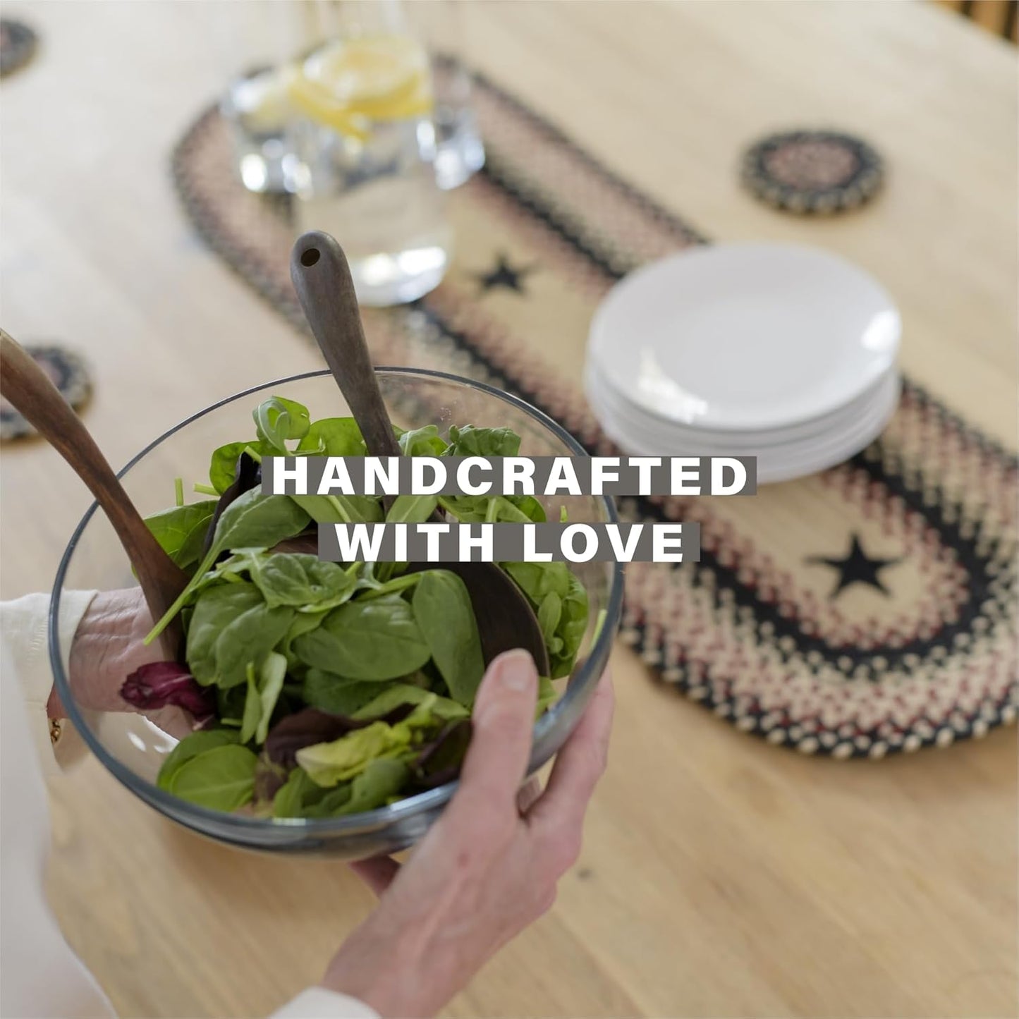 Homespice Primitive Star Gloucester Jute Braided Long Table Runner, Warm Primitive Decor, Black and Red Rectangle 11x36 - Rich Colors, Easy to Clean, Durable and Protects Furniture