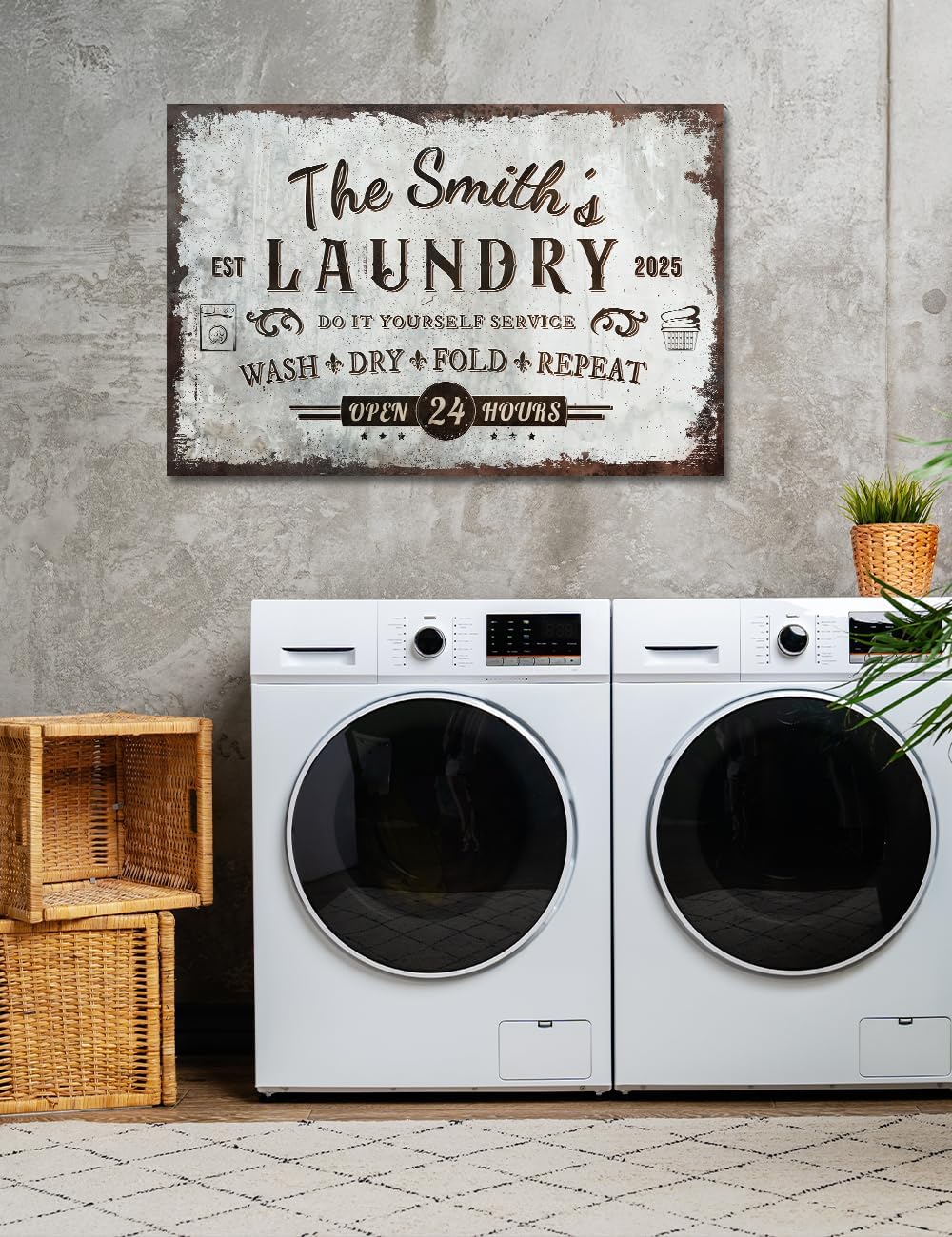 IPIC - Personalized Laundry Room Sign, Large Custom Canvas Wall Art with Family Name, Rustic Farmhouse Style Decor Gift for Home or Business, Made in USA