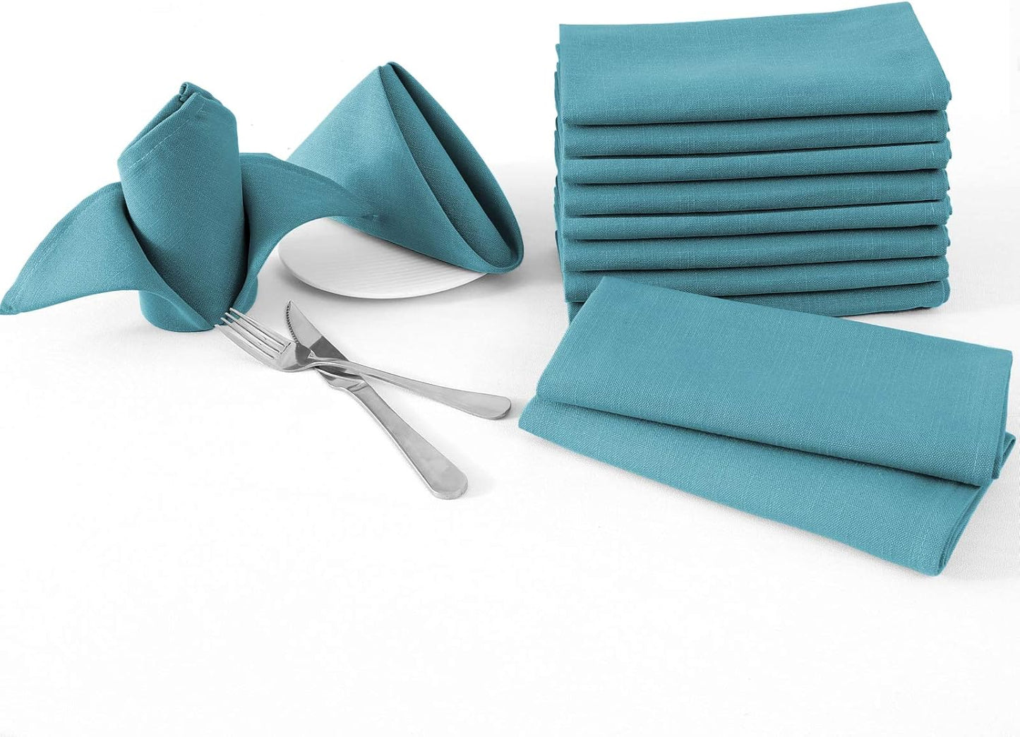 H.VERSAILTEX Cloth Napkins Set of 12 (18" X 18") Linen Textured Dinner Napkins Waterproof Extra Soft Thick Durable Reusable Napkins with Hemmed Edges for Dinners, Weddings and Everyday Use, Teal