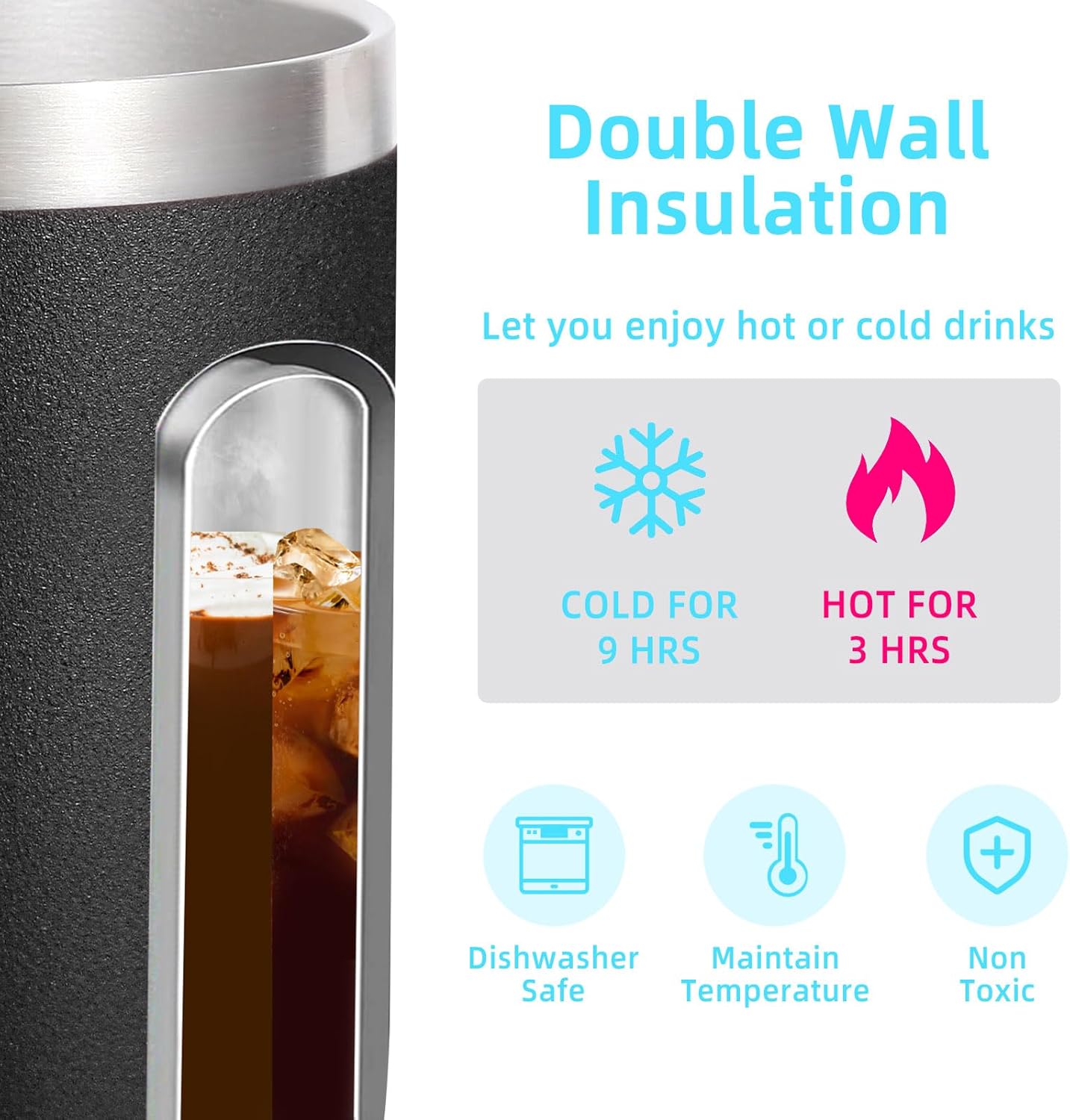 Volhoply 14oz Insulated Stainless Steel Coffee Mug with Lid Bulk 4 Pack,Double Wall Vacuum Travel Coffee Cup with Handle,Reusable Metal Cups Tumbler,Camping Mugs Keep Hot,Ideal Gifts(Black,4)