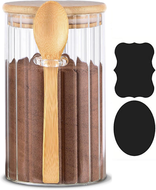24 FL OZ Airtight Glass Jar with Bamboo Spoons Lids Overnight Oats Container Decorative Coffee Bar Food Storage Jar Cereal Nuts Salts Coffee Tea Flour Sugar Container Spice Jar