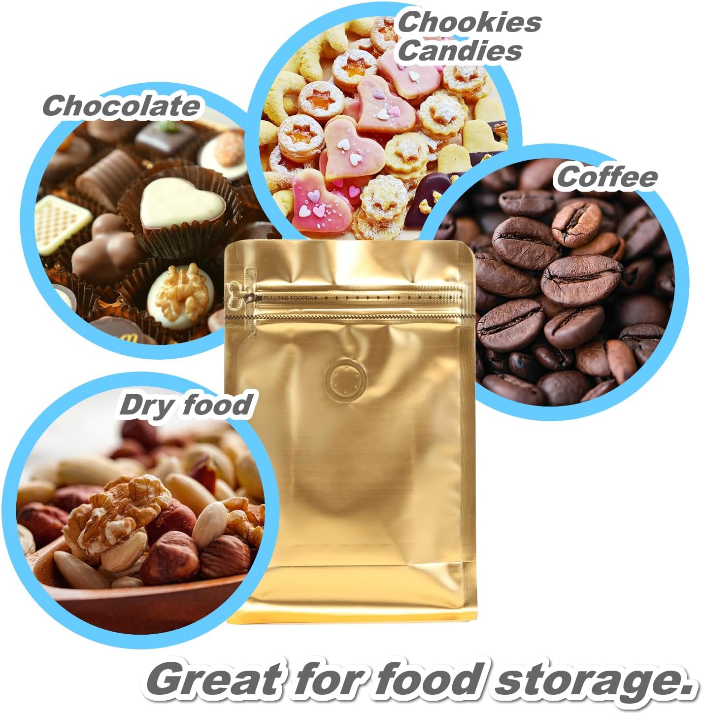 150 Pack High Barrier Stand-Up Coffee Bean Bags with Vented Valve, Matte Metallic, Heat-Sealable and Resealable Solid Color Pouches for Food Storage (6 * 12.8 inch,2 lb,32 oz,Golden)