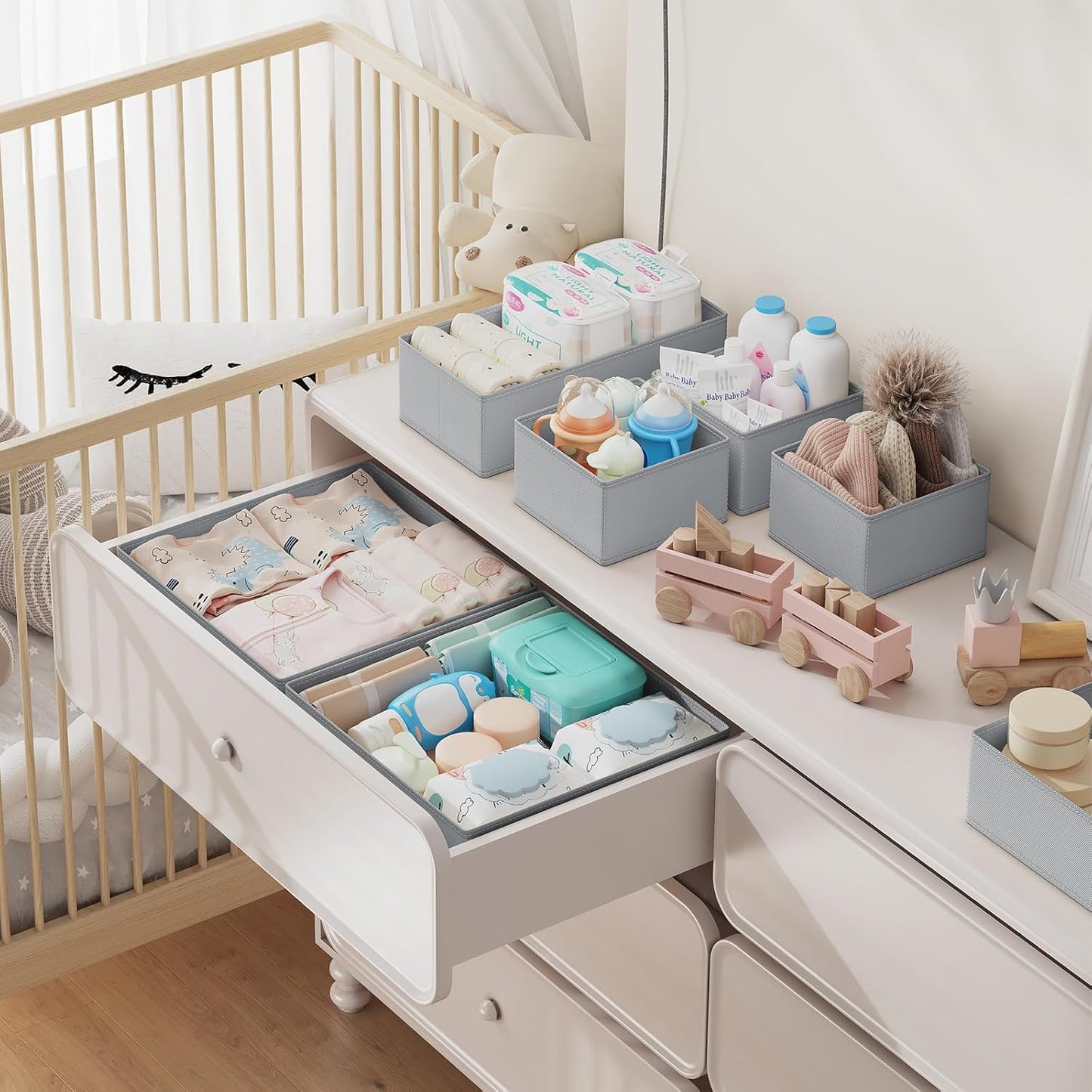 DIMJ Drawer Organizer Clothes Storage - 18 Pack Baby Dresser Organizer for Nursery, Foldable Closet Drawer Organizer Bins for Bedroom Organization, Fabric Storage Dividers for Socks, Underwears, Bras