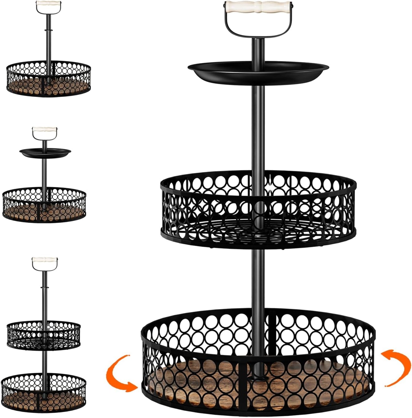 Heavy-Duty 3 Tier Lazy Susan Organizer, Upgraded DIY 4-in-1 Design Detachable Metal Rotating Spice Rack, Spice Organization for Kitchen Cabinet Countertop