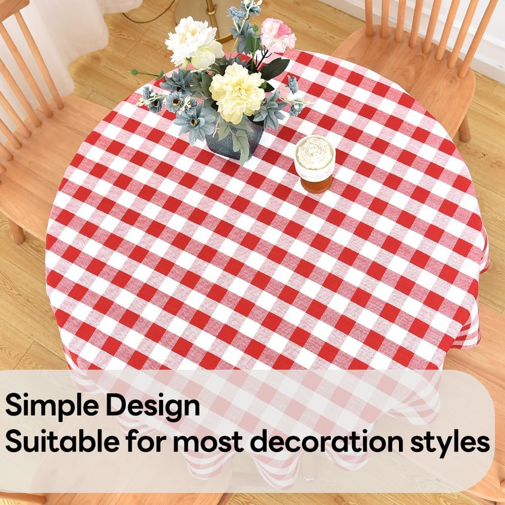 Gingham Round Tablecloth Table Cloth Heavy Duty Cotton Checkered Table Cloth Round Cover for Dining Room (R-Red, 53 inch Diameter)