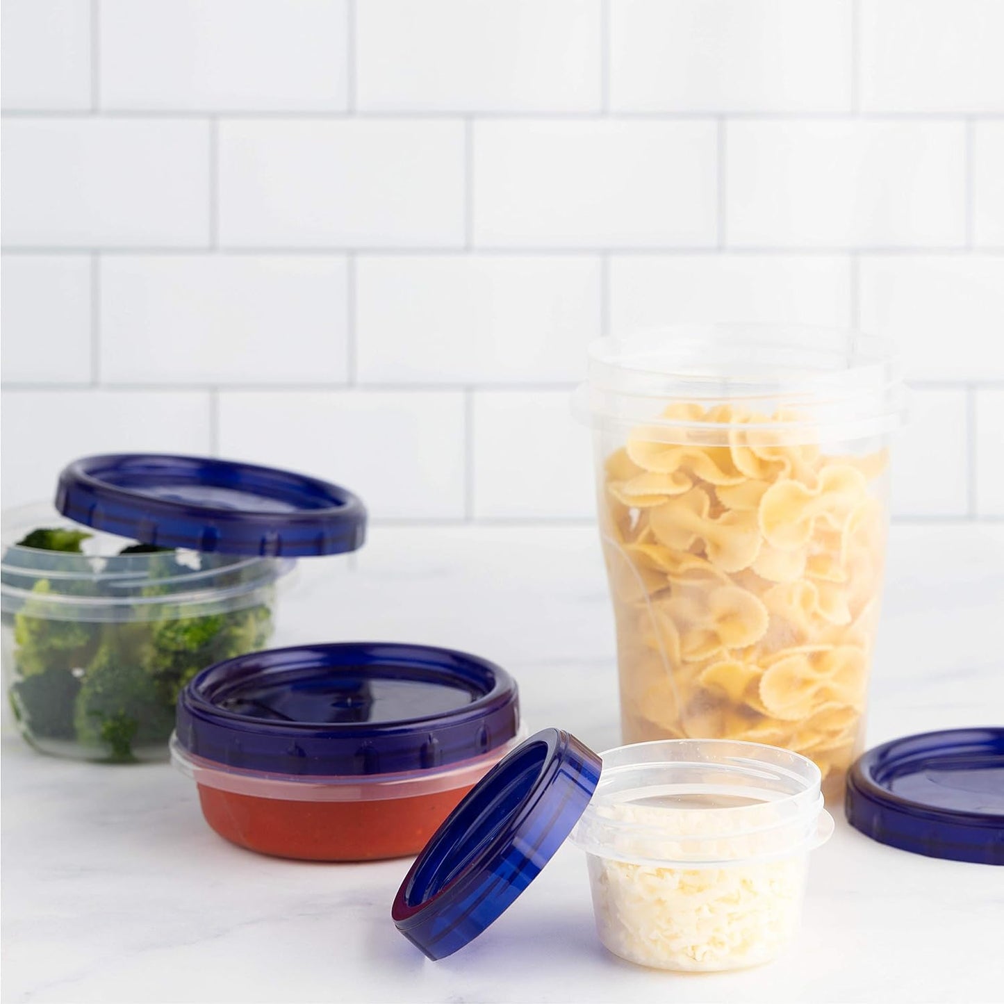 PLASTICPRO Deli Containers Clear bottom With blue Top Twist on Lids Reusable, Stackable, Food Storage Freezer Container (6, 4 OUNCE)