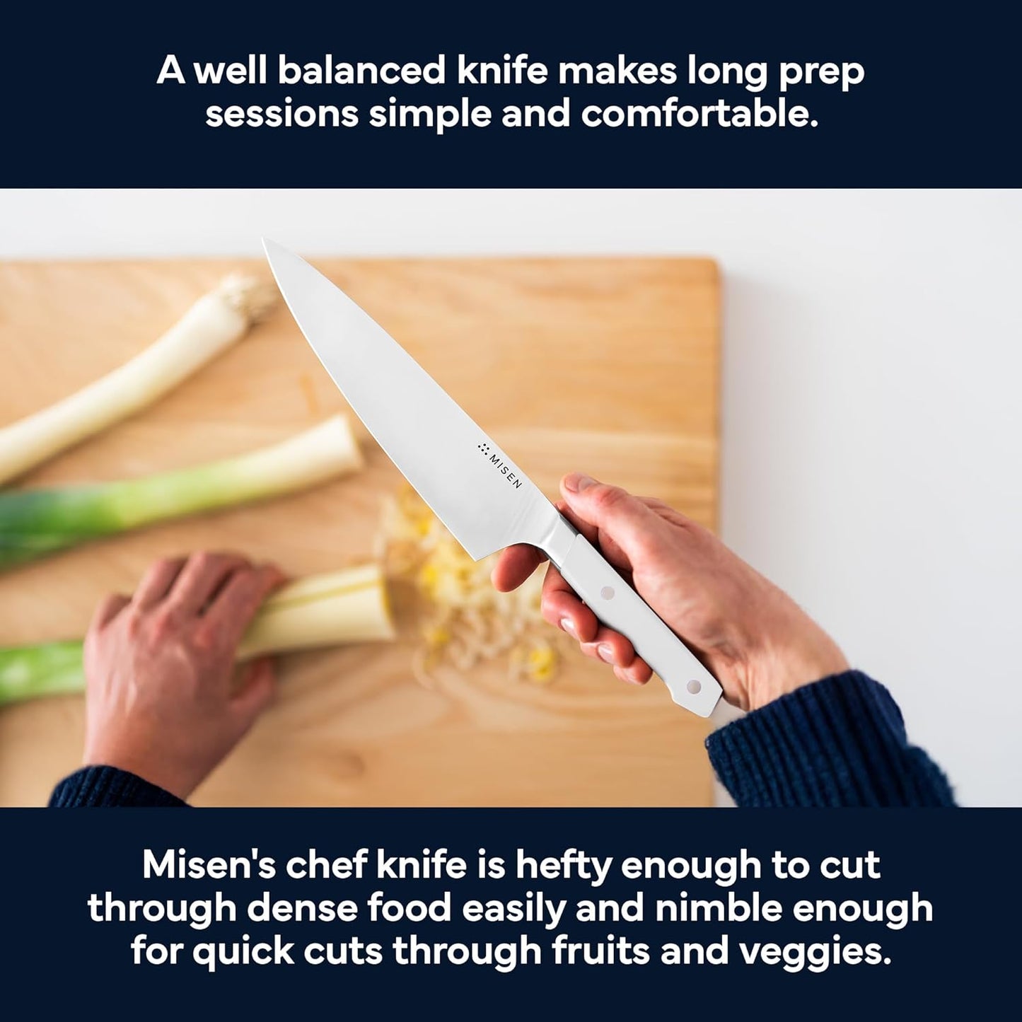 Misen 8" Chef Knife – High Carbon Japanese AUS-10 Stainless Steel – Hybrid German & Japanese Blade – Precision Kitchen Knife for Professionals & Home Cooks – Ultimate Cutting Performance - White