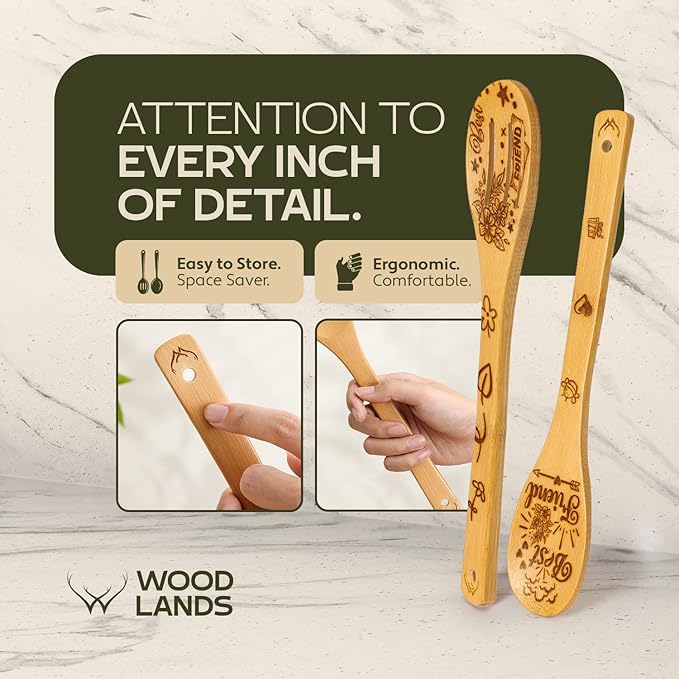 Wooden Spoons for Cooking - 6-Piece Wooden Utensil Set with Spatulas & Spoons, Heat-Resistant, Eco-Friendly Kitchen Utensils for Non-Stick Cookware (Best Friend)