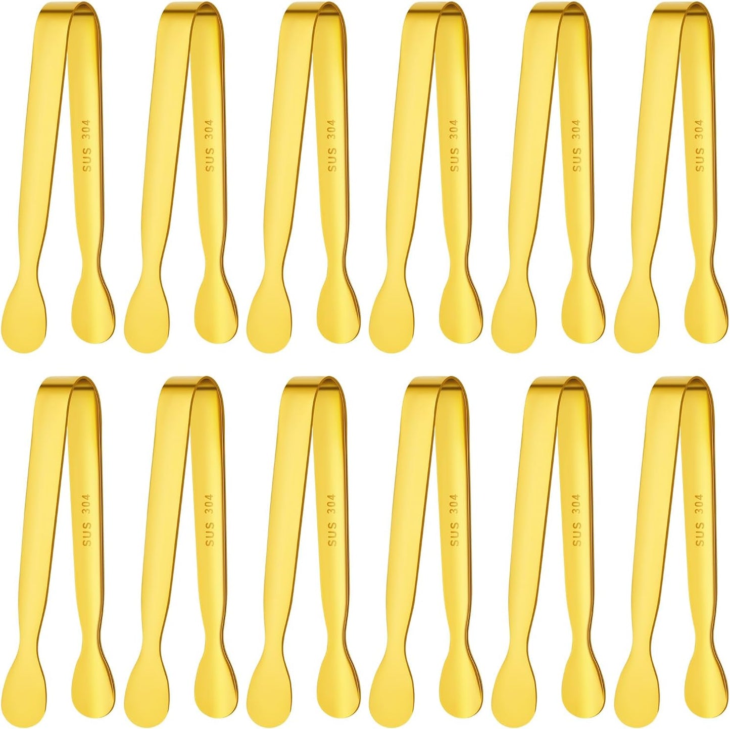 BEWOS 12Pcs Mini Serving Tongs - 4.3 Inch 304 Stainless Steel Ice Tongs, Gold Serving Tongs for Charcuterie Boards Accessories Serving, Coffee Bar, Tea Party, Desserts Banquet and Ice Bucket