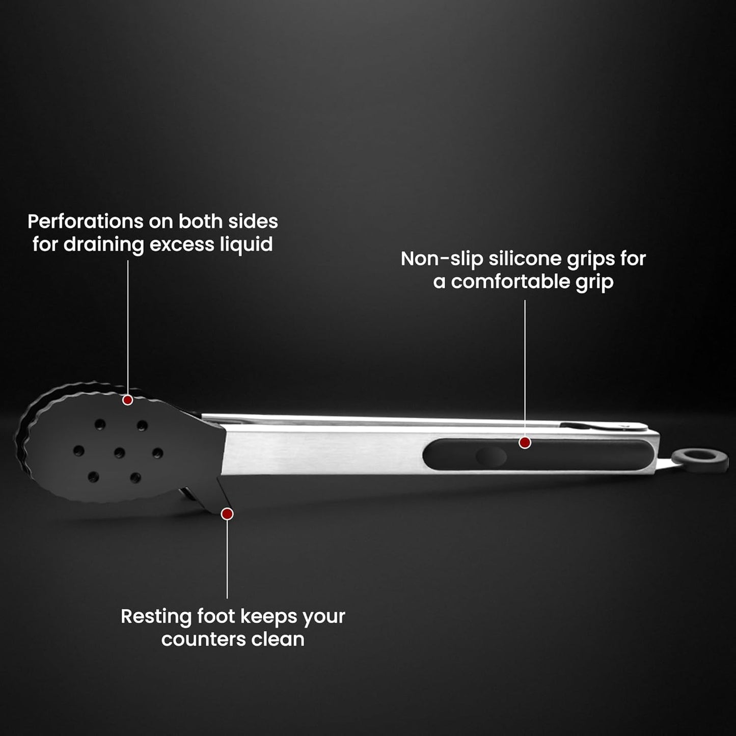 12 Inch Silicone Cooking Tongs, 600ºF Heat Resistant Kitchen Tongs with Silicone Tip & Integrated Tool Rests for Cooking, Grilling, Tossing Salad, Serving Food, Non-Stick & Dishwasher Safe (Black)