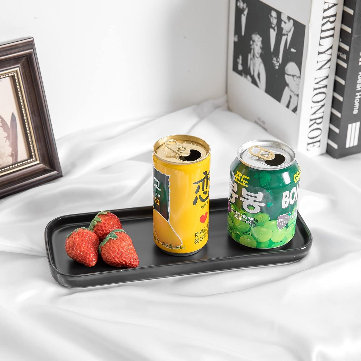 Ceramic Bathroom Tray,Kitchen Sink Organizer Tray,Cosmetics Holder (Black)