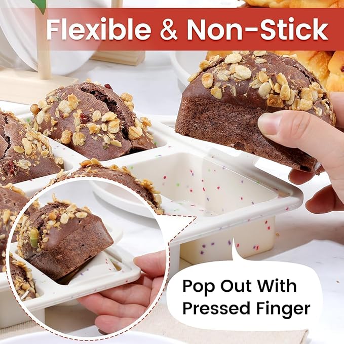 CAKETIME Mini Loaf Pans, Metal Reinforced Frame Silicone Bread Loaf Pans 8 Cavities Nonstick for Baking Cornbread, Mini Bread, Brownie, Cheesecake, Chocolate 2 Pack Confetti