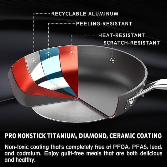 MsMk 11 Inch Nonstick Frying Pan，Titanium and Ceramic Nonstick Large Skillet Pan, PFOA Free, Non-Toxic, Stay-Cool Handle, Scratch-resistant, Dishwasher Safe, Oven Safe to 700°F