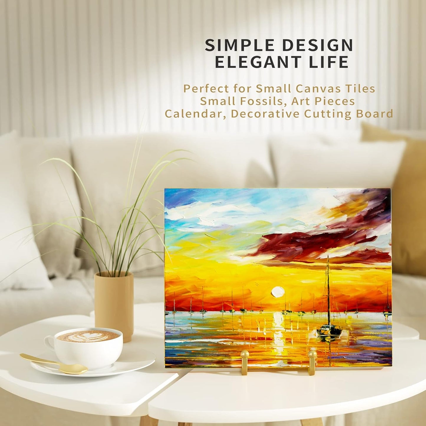 Metal Square Wire Plate Stands for Display - 4.5 Inch Holder + Picture Frame Stand Easel for Book, Decorative Plate, Plaque, Photo, Platter (Gold 2 Pack)