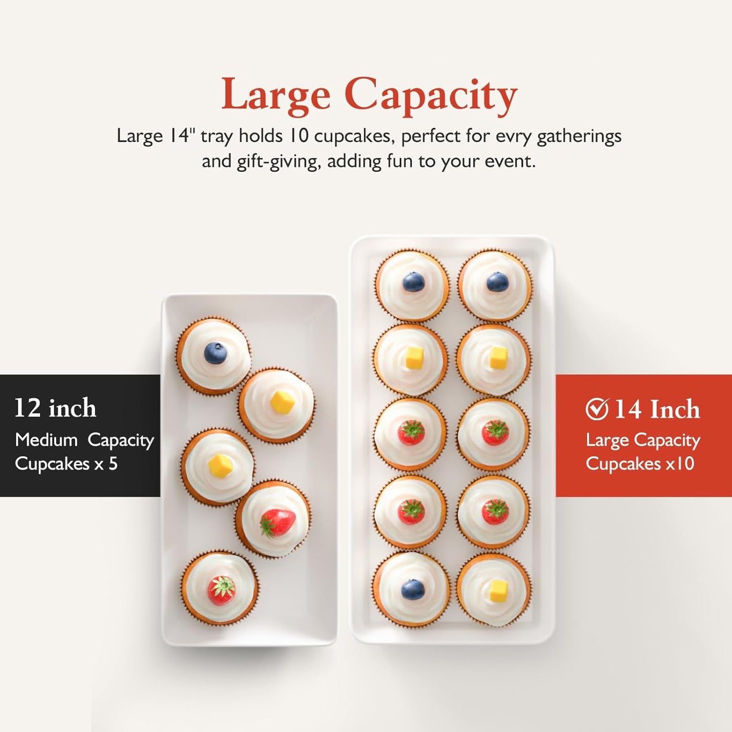 3-Tier Melamine Serving Tray Set, 14"x7" Platters for Serving Food, White Reusable Trays with Golden Metal Display Stand for Cupcakes, Sevring Food, Dessert, Fruit, Cookie, 24K Gold-Plated