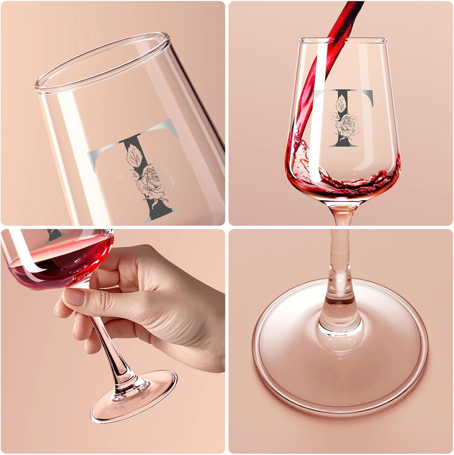 Personalized Wine Glass Gifts for Women - Monogrammed A-Z Wine Glasses Gift | Custom Christmas Gift, Valentines Day, Birthday Gifts for Women Her Mom Wife Best Friend Sister (T)