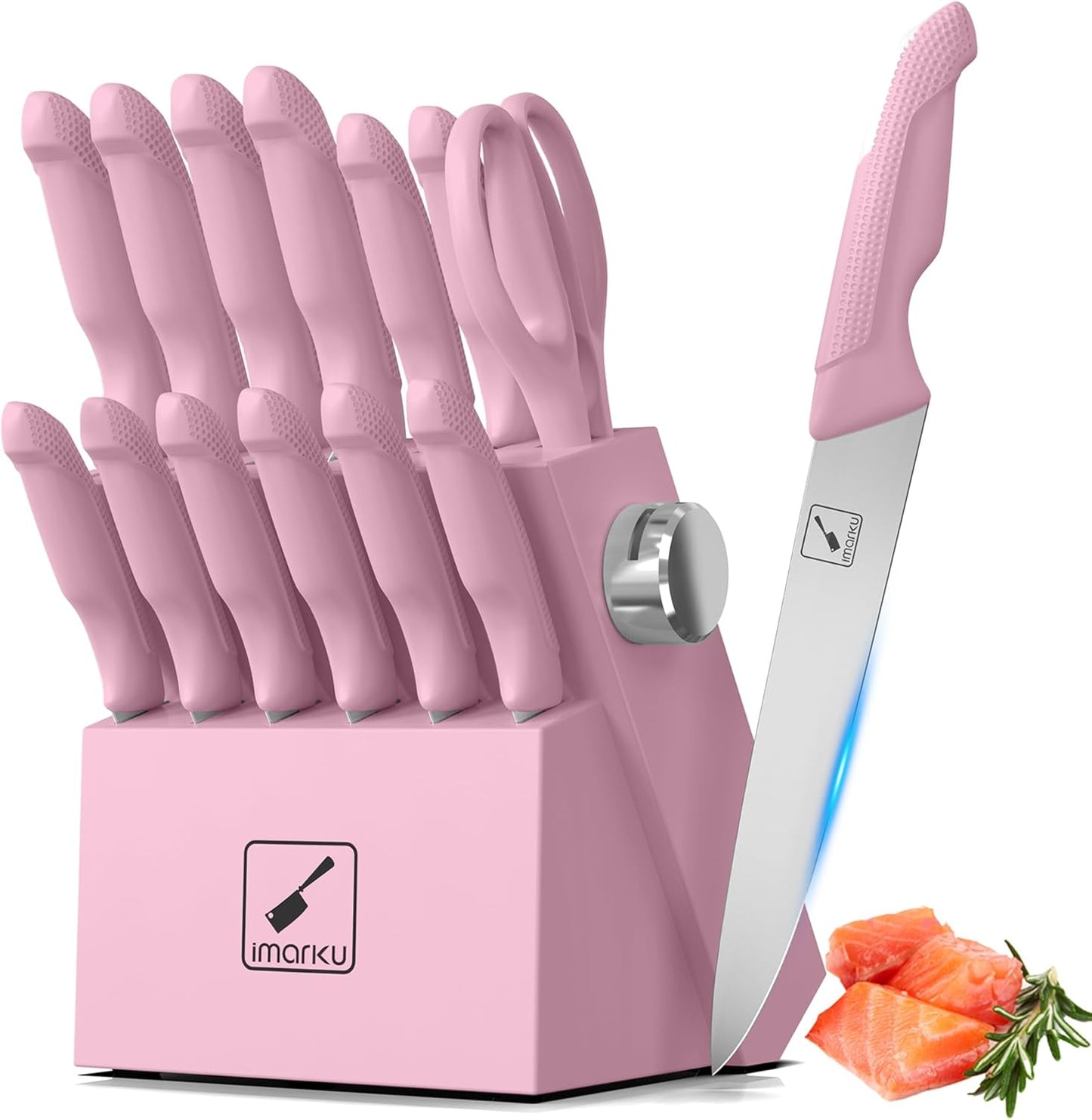 Knife Set Pink, 14pcs Knives Set For Kitchen, Japanese Kitchen Knife Sets With Block, Sashimi Knives For Fish/Meat Slicing, Apartment Essentials, Dishwasher Safe, Gifts For Women