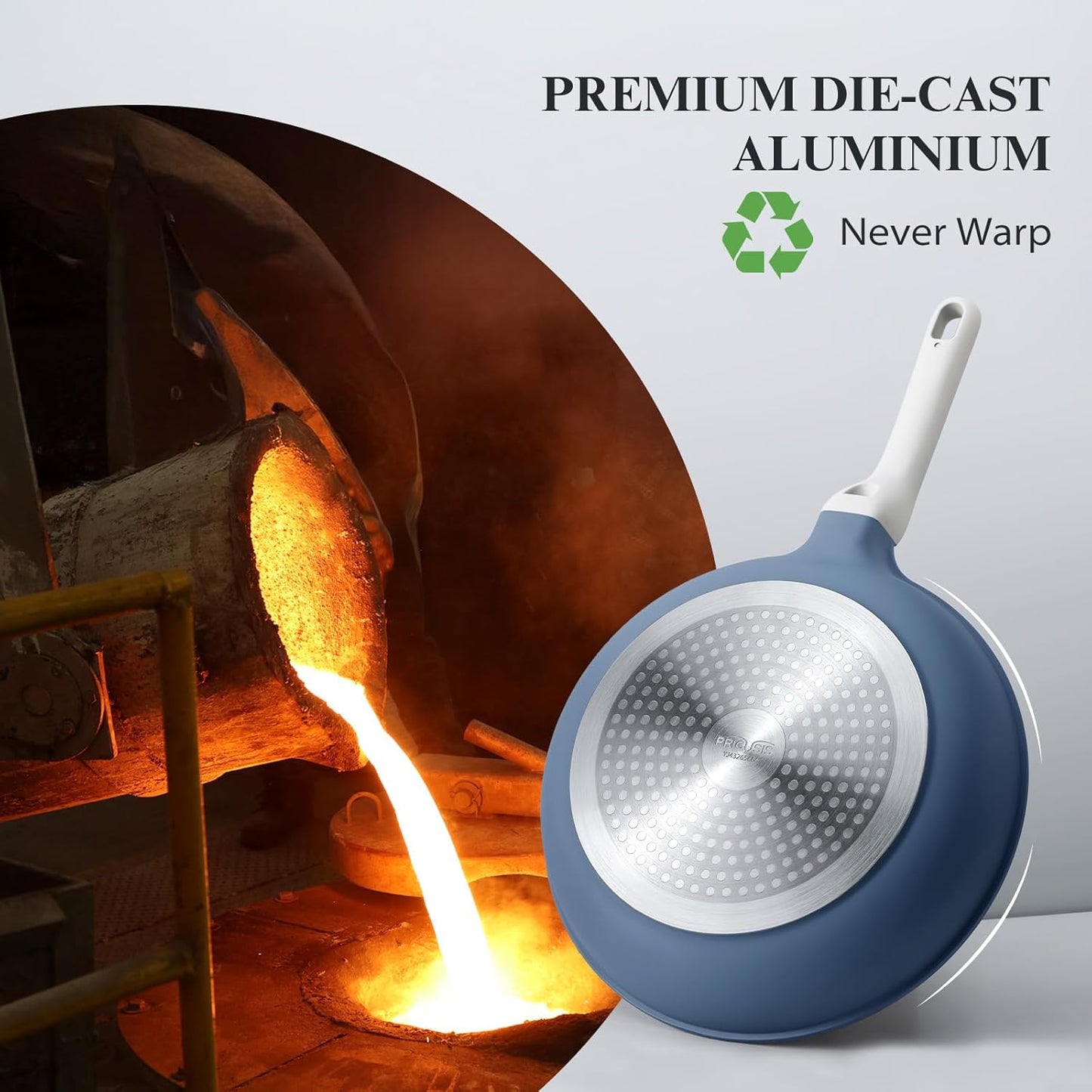 PRICUSIS Nonstick Ceramic Frying Pan, 8/10/12 Inch Non Toxic Skillet, Egg & Omelet & Chef's Pan, Induction Compatible & Oven Safe, Dishwasher Safe,PTFE PFAS & PFOA Free (8 Inch, Blue Gray)