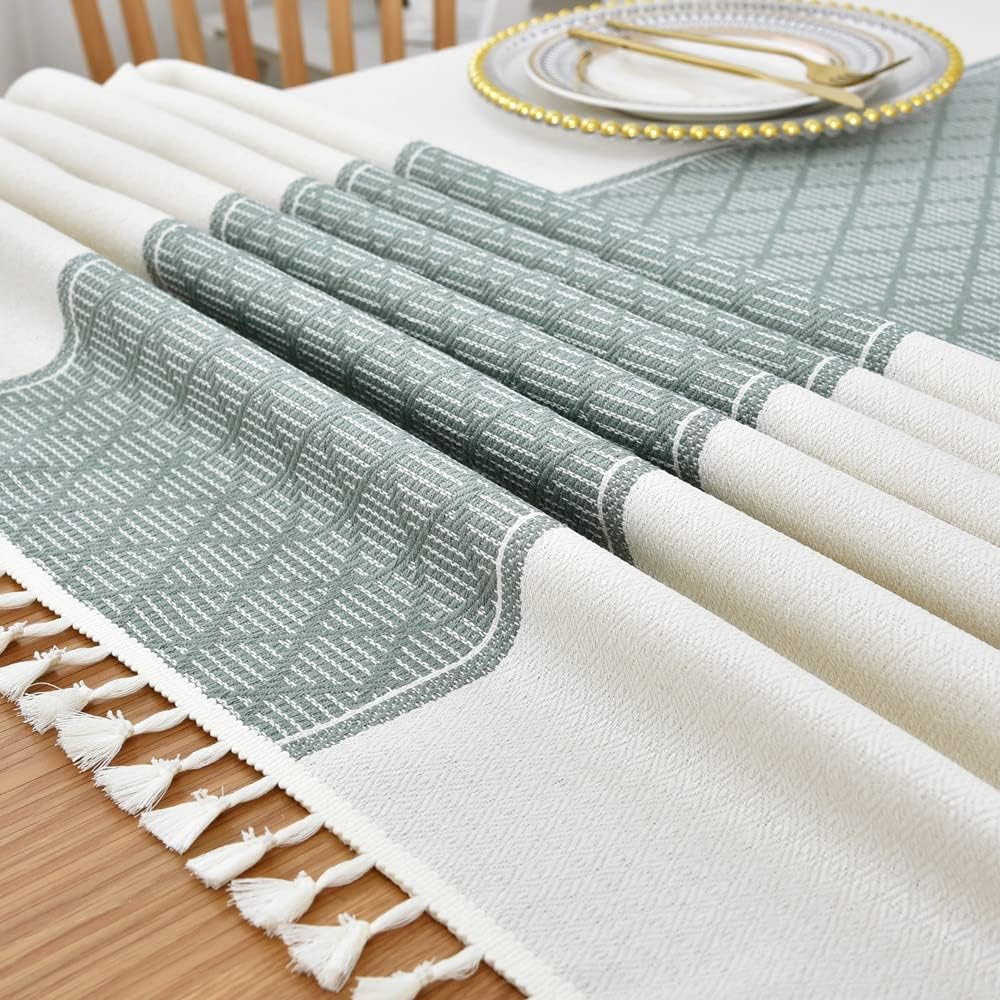 Heavy Duty Cotton Linen Table Cloth for Rectangle Table Rectangular Farmhouse Vintage Tablecloth Washable Rustic Table Cover (Lattice, 52x120 inch)