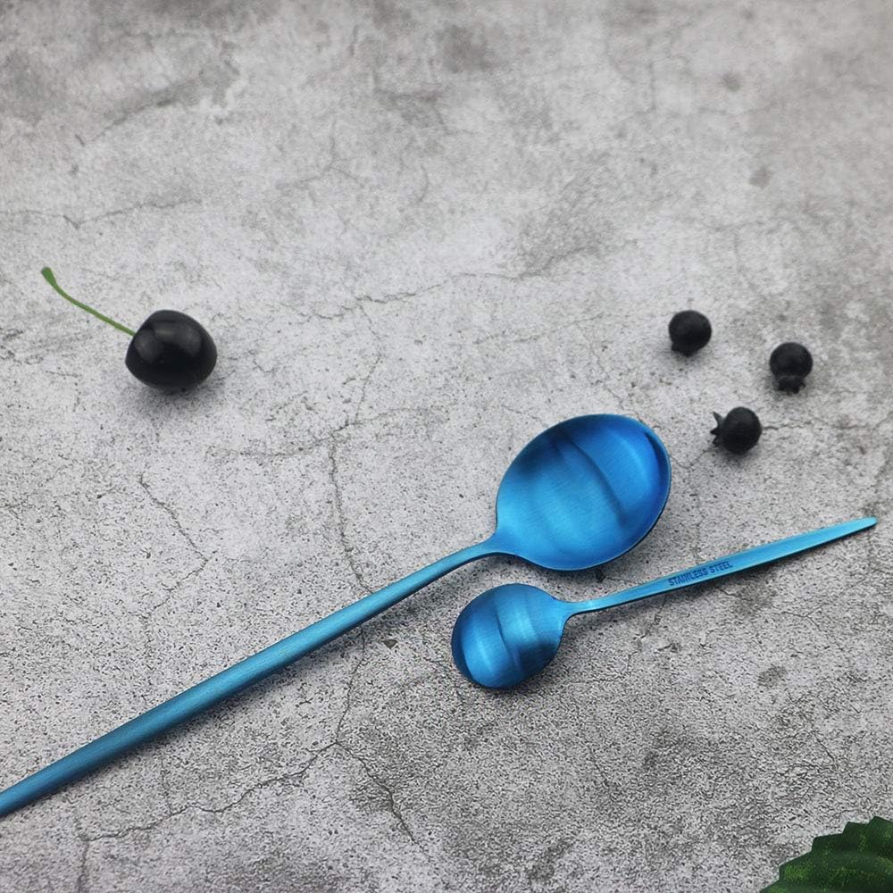 JASHII Silverware Set, 24-Piece Stainless Steel Flatware, Kitchen Utensil Set for 6, Tableware Cutlery - Matte Blue, Dishwasher Safe