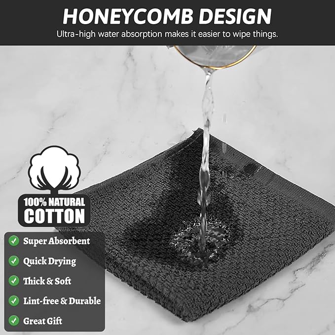 Nialnant 4 Pack Kitchen Dish Cloths,100% Cotton Dish Rags for Washing Dishes,Quick Drying Kitchen Towels,12x12 Inches,Black Plaid