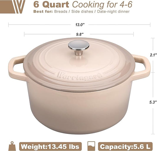 Enameled Cast Iron Dutch Oven Pot with Lid, for Bread Baking, Round Bread Oven- include Sourdough Bread Baking Supplies Set, 6QT, Latte