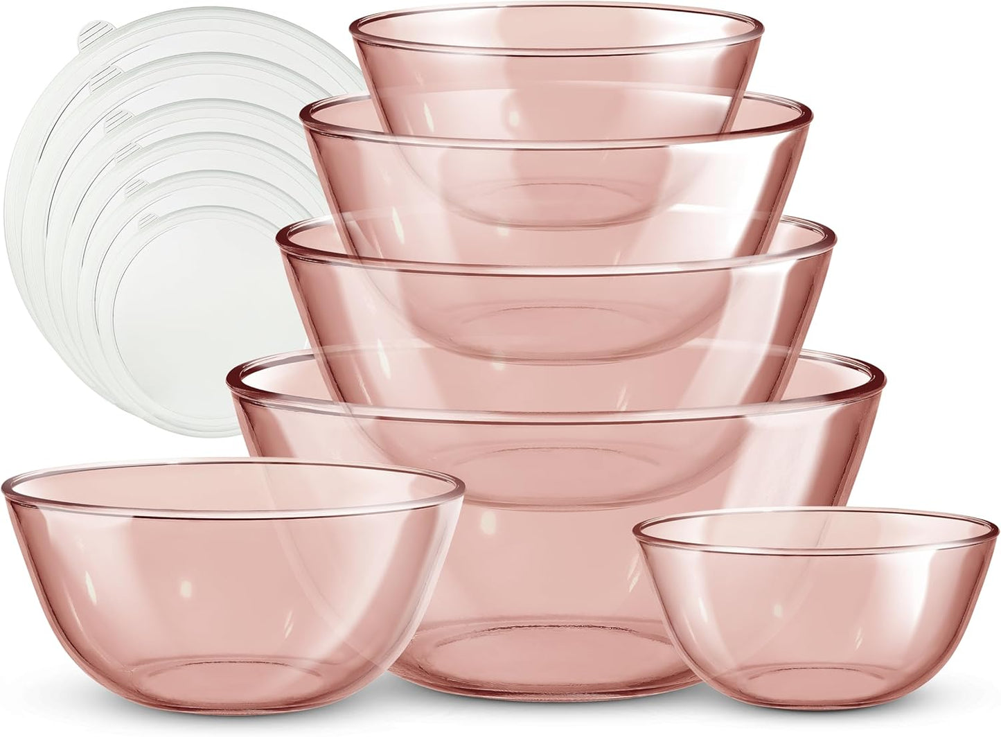 COOK WITH COLOR 12 Pc Glass Mixing Bowl Set with Lids – Borosilicate Glass Nesting Bowls for Cooking, Baking and Meal Prep, Colored Pink