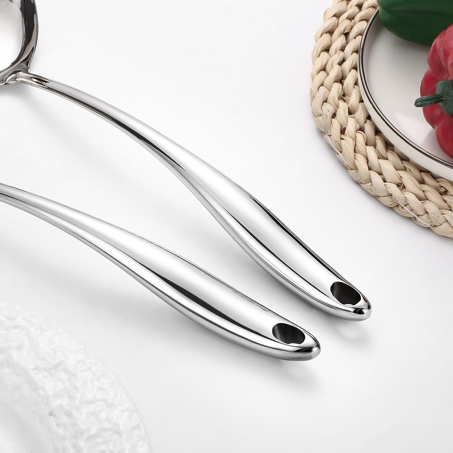 304 Stainless Steel Cooking Utensils Set,6 Pcs Long Metal Kitchen Utensils Set with Spatula, Solid Spoon, Ladle, Skimmer, Spaghetti Spoon,Dishwasher Safe