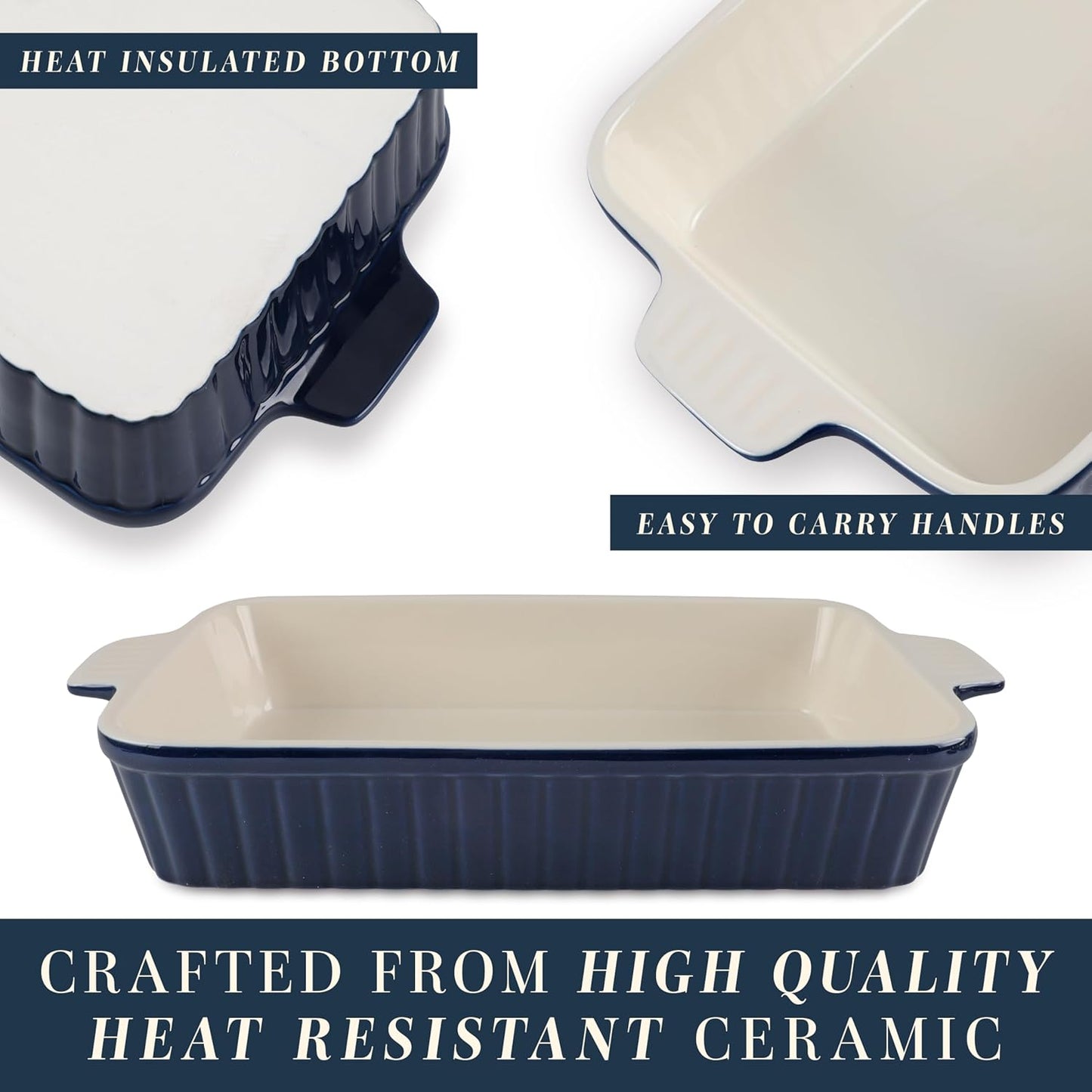 COOK WITH COLOR Casserole Dishes for Oven, Porcelain Baking Dishes, Ceramic Bakeware Sets of 4, Rectangular Pans Handles for Baking Cake Kitchen