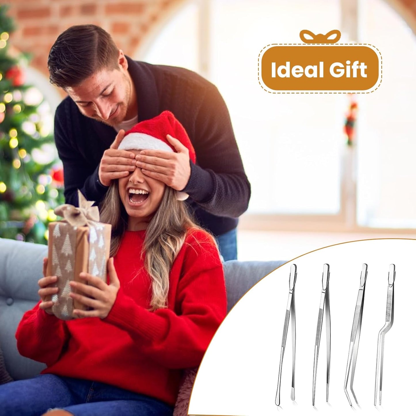 GEEKHOM 4 Pcs 12" Stainless Steel Tweezer Tongs, Silver Multi-Purpose Kitchen Tool Set for Professional Chefs, Home Cooks & Food Enthusiasts