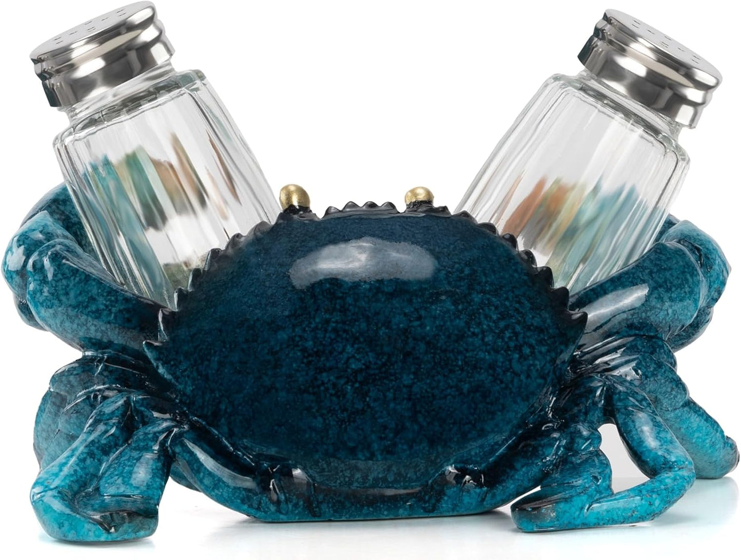Decorative Blue Crab Salt and Pepper Shaker Holder, Coastal Kitchen Decor (Crab)
